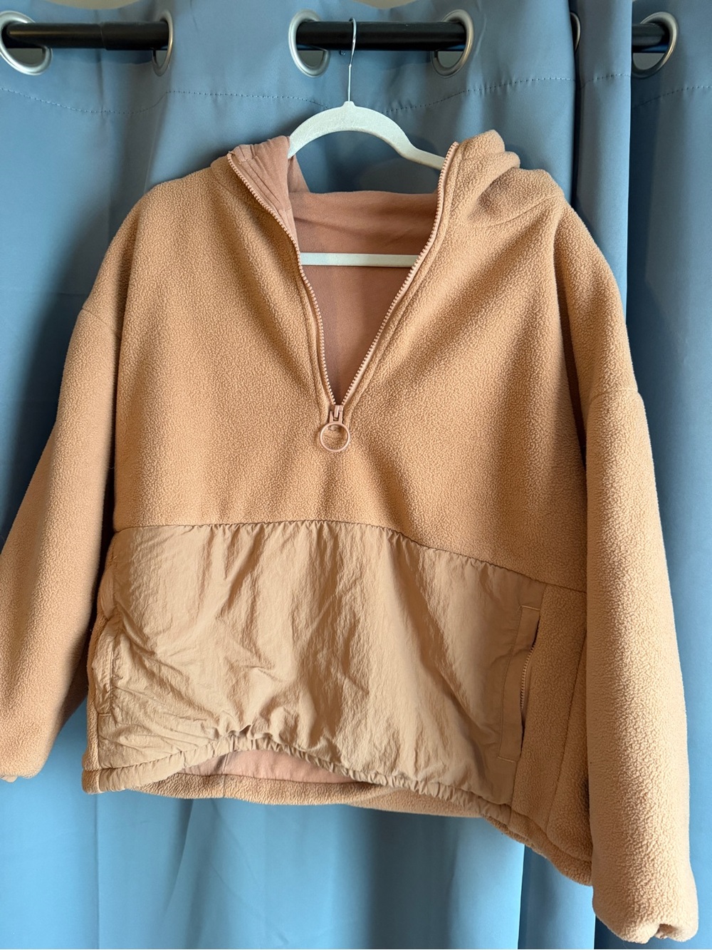 Fabletics tan Half-Zip Hooded fleece Pullover